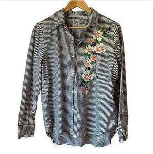 Marc New  York blouse Striped Embroidered floral Womens Large